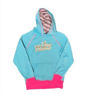 Nike Girls Therma-fit Teal Hot Pink Hoodie